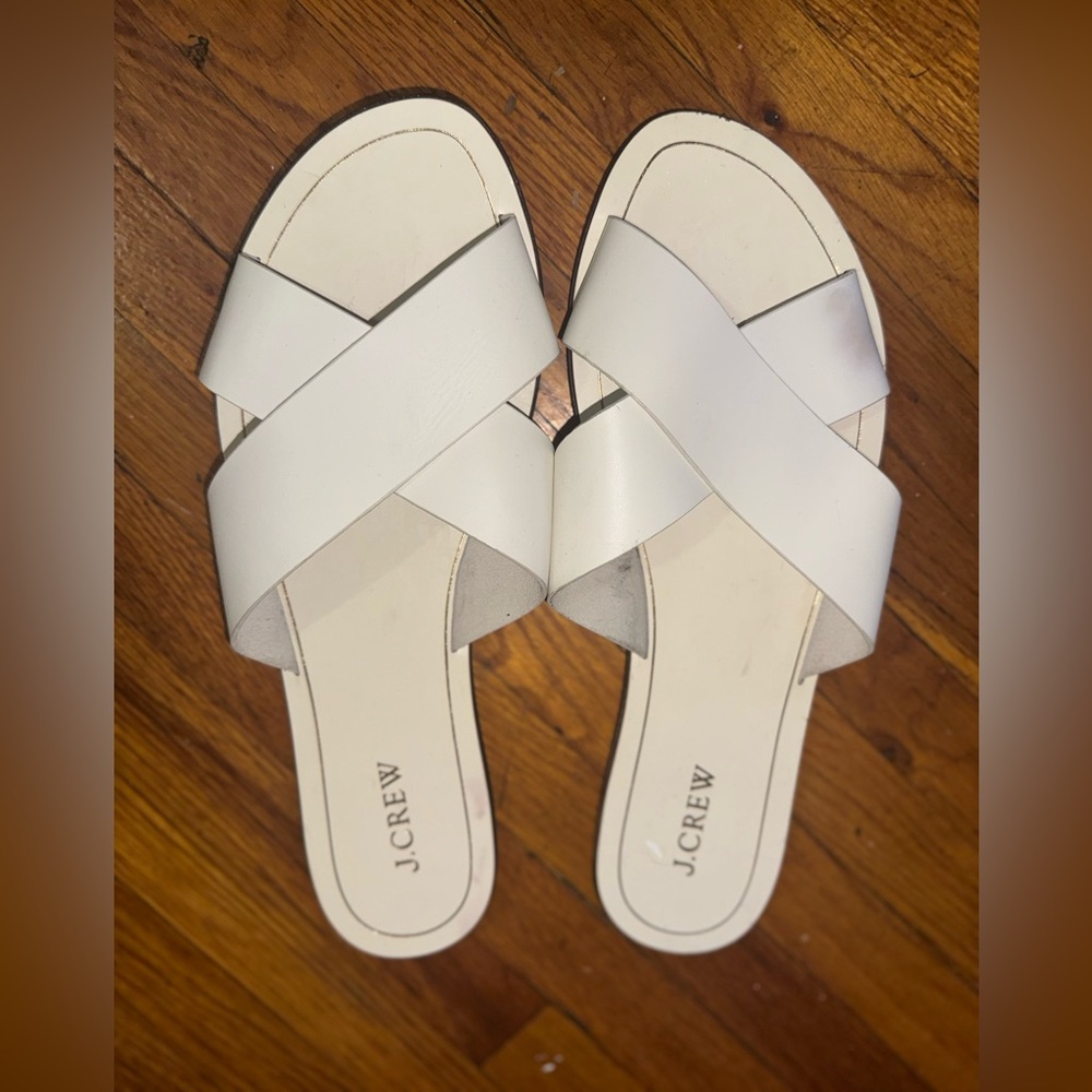 J.crew Cyprus Off-White Leather Cross- Strap Slide Sandals Size 12